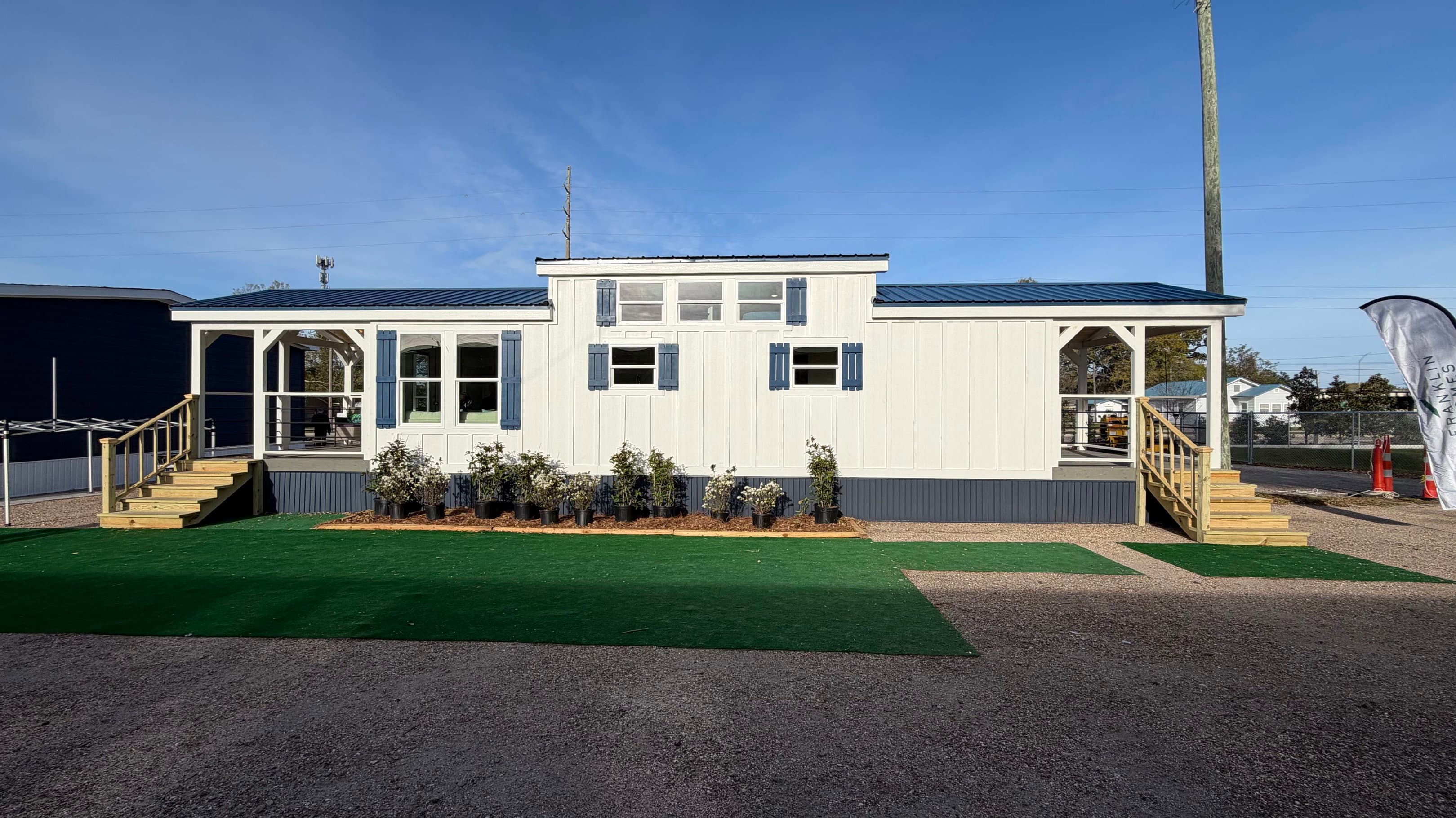 The blue wing exterior home features